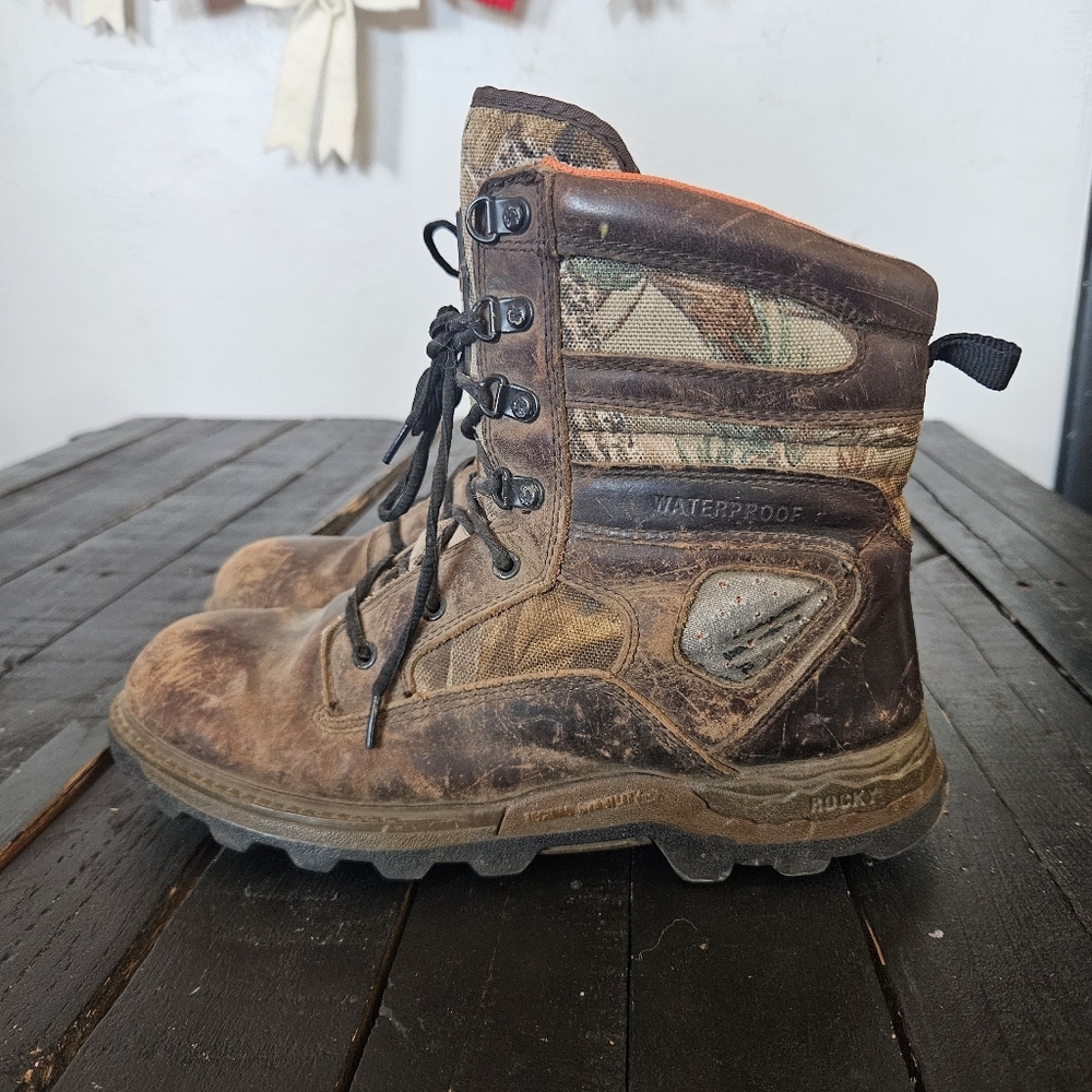 Rocky Youth 4.5 Brown Camouflage Waterproof Boots Hiking Hunting Lace Up